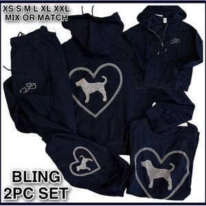 NEW VICTORIAS SECRET PINK Bling 2-Piece Set with Heart and Dog LOGO XS-XXL